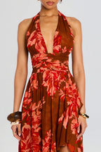 Flowering Girl Women Floral Halter Print Maxi Dress