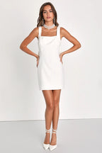 Flowering Girl Women Blissfully Beaming White Sleeveless Bow Mini Dress