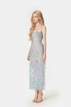 Flowering Girl Women BLUE BEADED LACE PENCIL MIDI DRESS