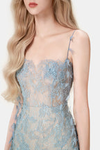 Flowering Girl Women BLUE BEADED LACE PENCIL MIDI DRESS