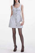 Flowering Girl Women Blue Boucle Sleeveless Mini Dress