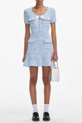 Flowering Girl Women Blue Check Knit Mini Dress