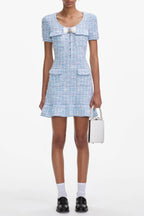 Flowering Girl Women Blue Check Knit Mini Dress