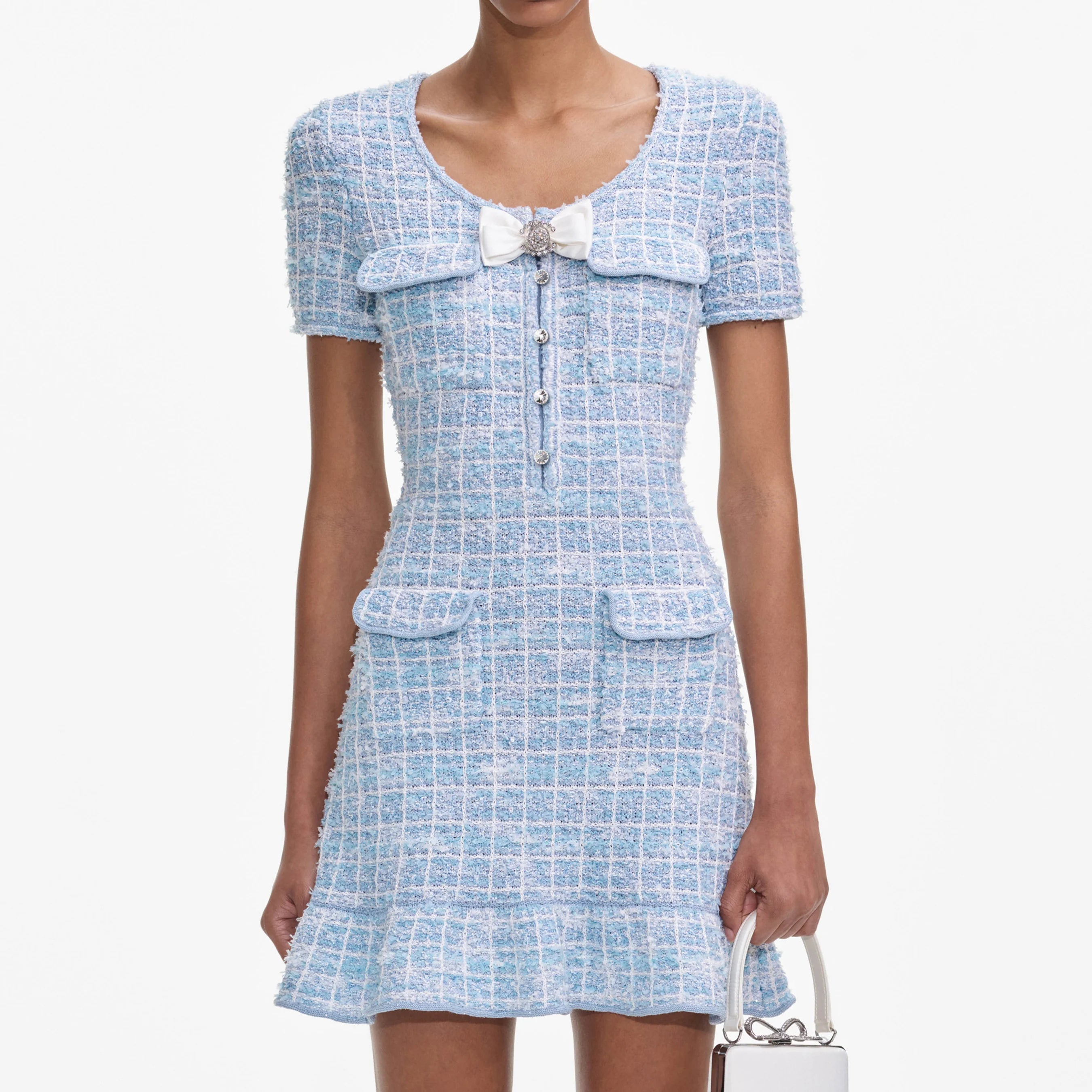 Flowering Girl Women Blue Check Knit Mini Dress