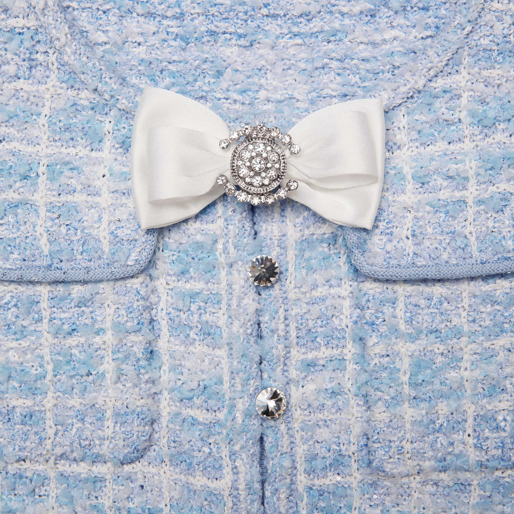 Flowering Girl Women Blue Check Knit Mini Dress