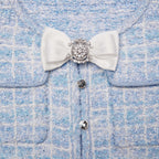 Flowering Girl Women Blue Check Knit Mini Dress