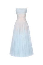 Blue Draped Lace Midi Dress