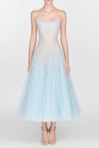 Blue Draped Lace Midi Dress
