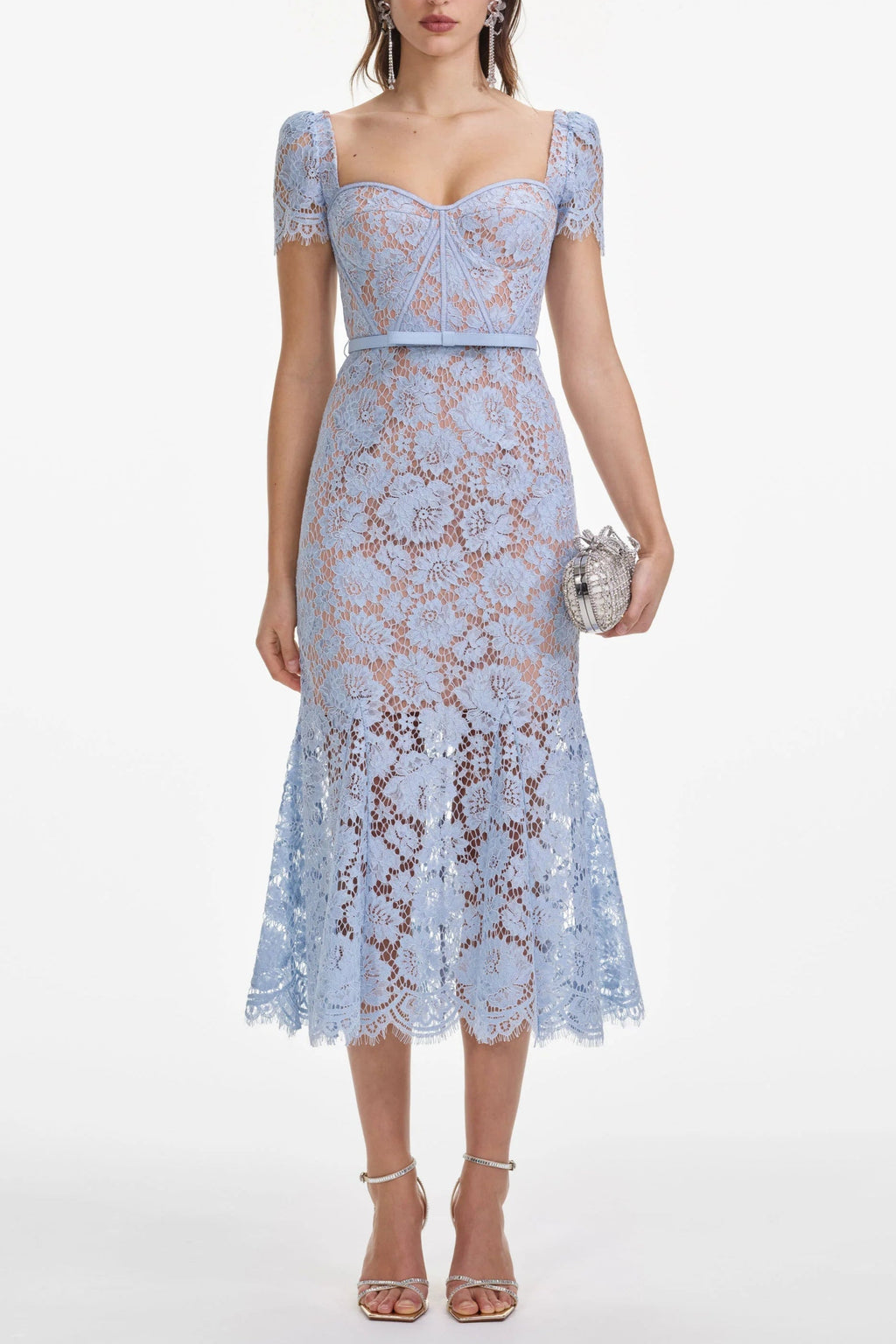 Flowering Girl Women Blue Fine Lace Midi Dress