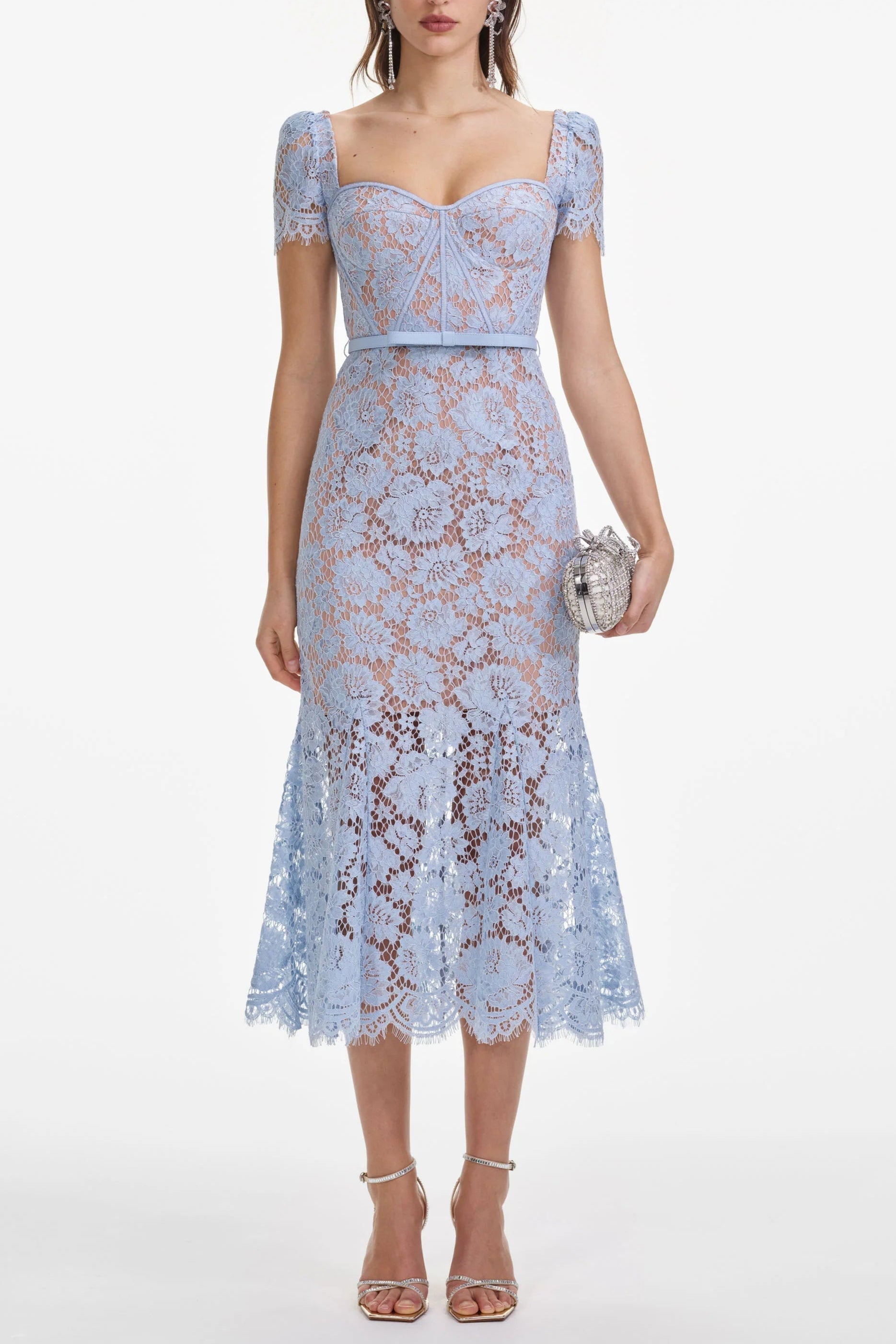 Blue Fine Lace Midi Dress