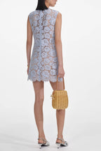 Flowering Girl Women Blue Fine Lace Mini Dress