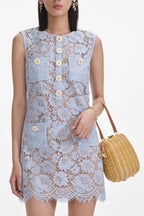 Flowering Girl Women Blue Fine Lace Mini Dress