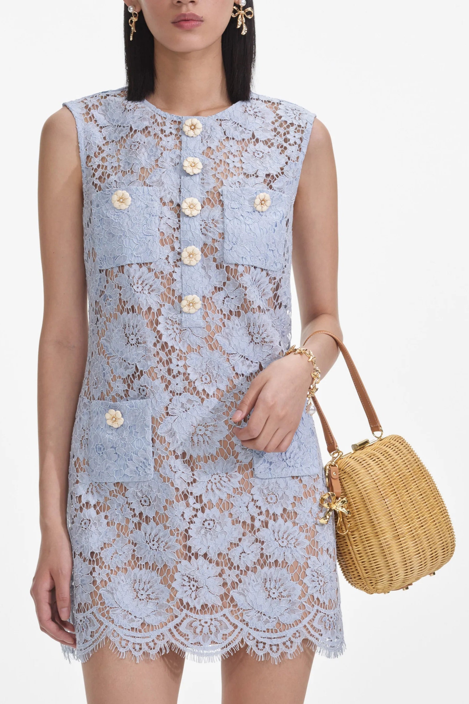 Flowering Girl Women Blue Fine Lace Mini Dress