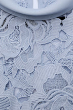 Blue Flower Lace Contrast Collar Midi Dress