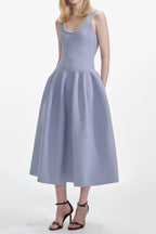 Flowering Girl Women Blue Ribbed Knit Diamante Midi Dress