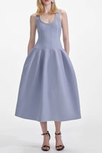 Flowering Girl Women Blue Ribbed Knit Diamante Midi Dress