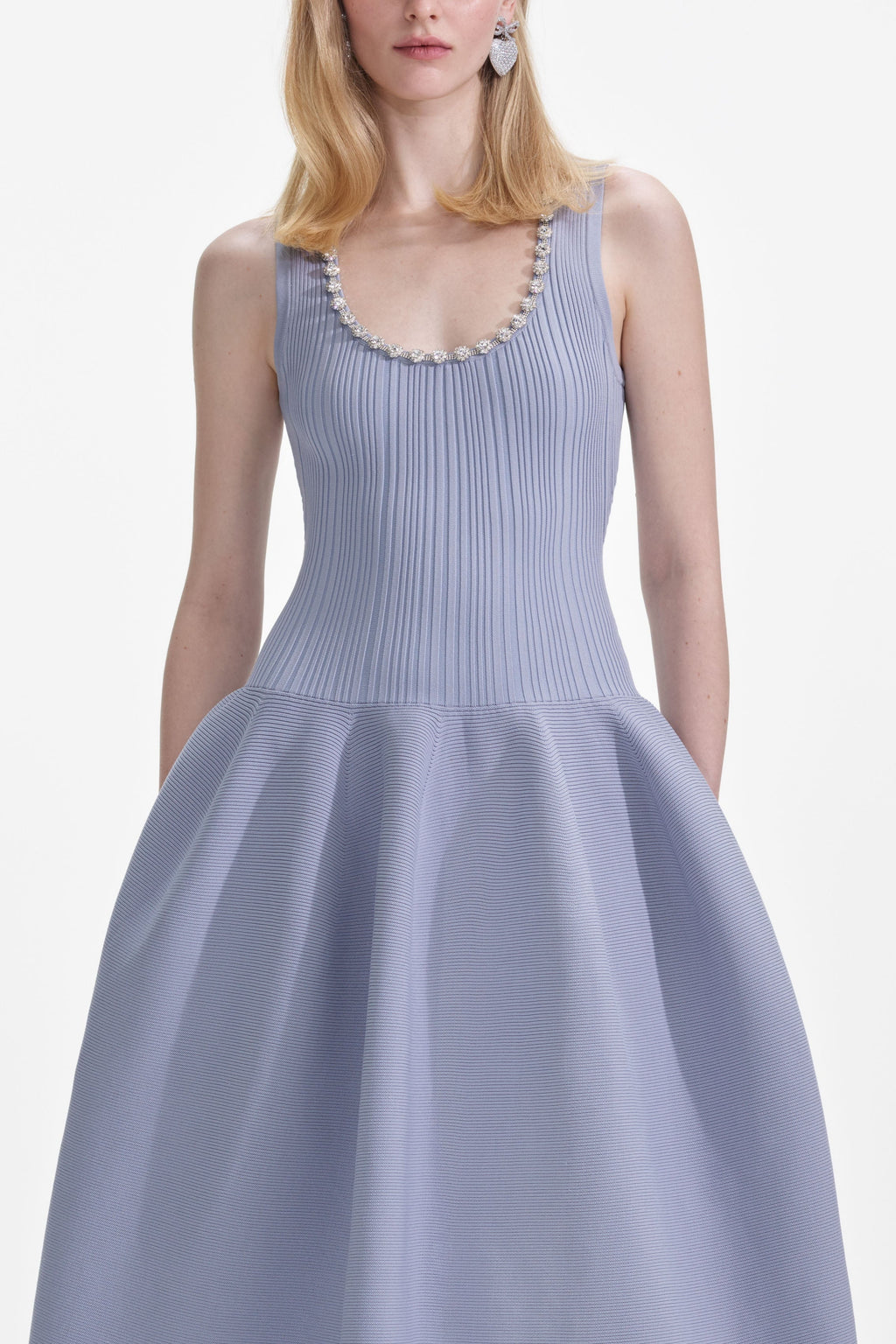 Flowering Girl Women Blue Ribbed Knit Diamante Midi Dress