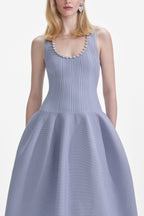 Flowering Girl Women Blue Ribbed Knit Diamante Midi Dress