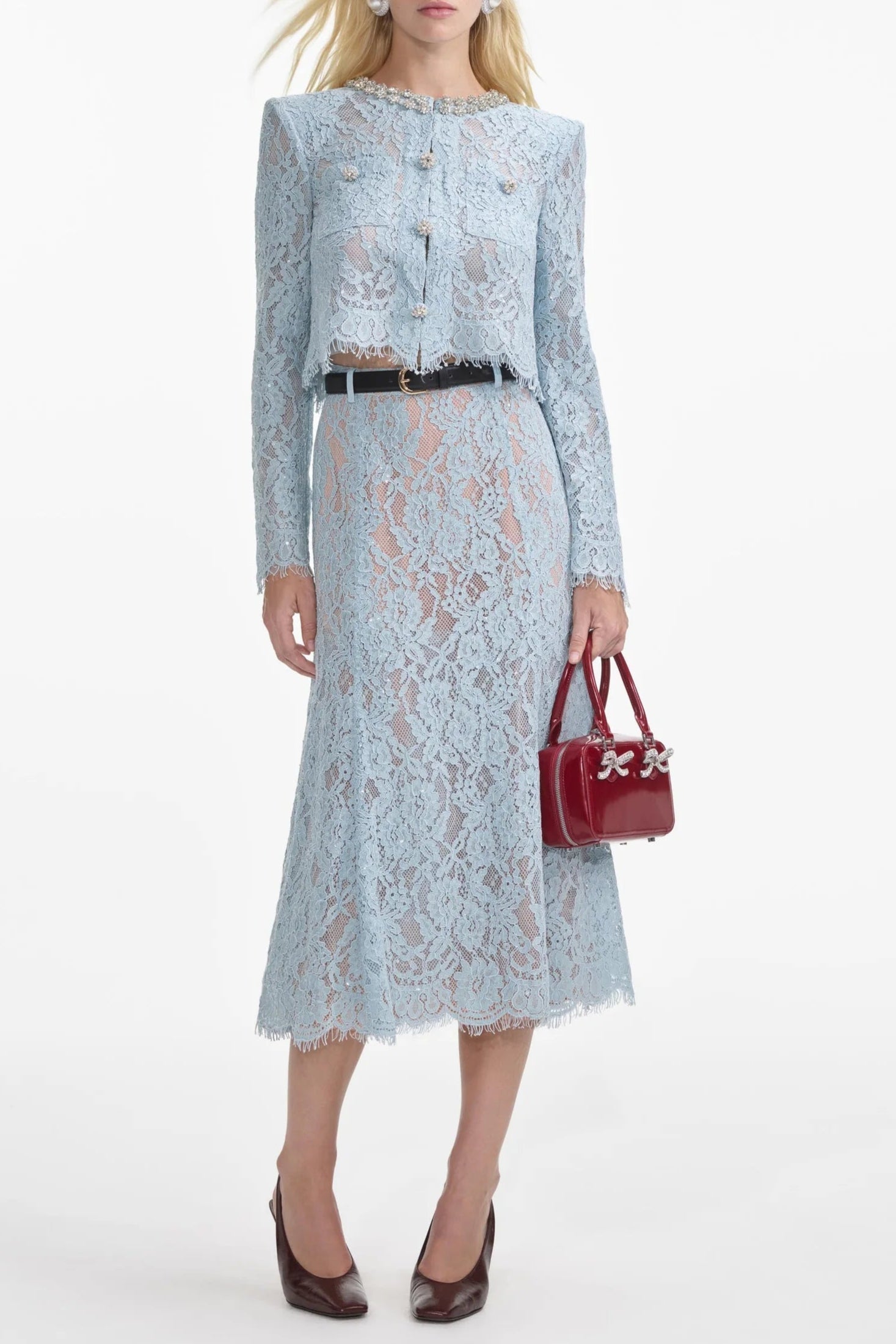 Flowering Girl Women Carol Lace Embellished Top In Blue