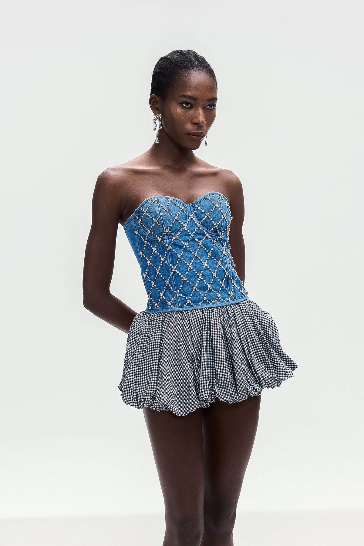 Flowering Girl Women Jacqueline Crystal Embellished Strapless Denim Top In Blue