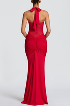 Bonao Halter Ruched Maxi Dress - Red