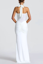 Bonao Halter Ruched Maxi Dress - White