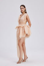 Bosmat Ruch Mesh Asymmetric Mini Dress In Apricot
