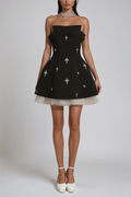 Flowering Girl Women Bracha Crystal Bow Mesh Mini Dress
