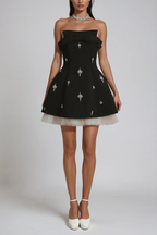 Flowering Girl Women Bracha Crystal Bow Mesh Mini Dress