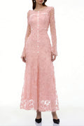 tracy Pink 3D-Floral Embroidered Lace Maxi Dress