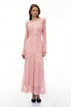 tracy Pink 3D-Floral Embroidered Lace Maxi Dress