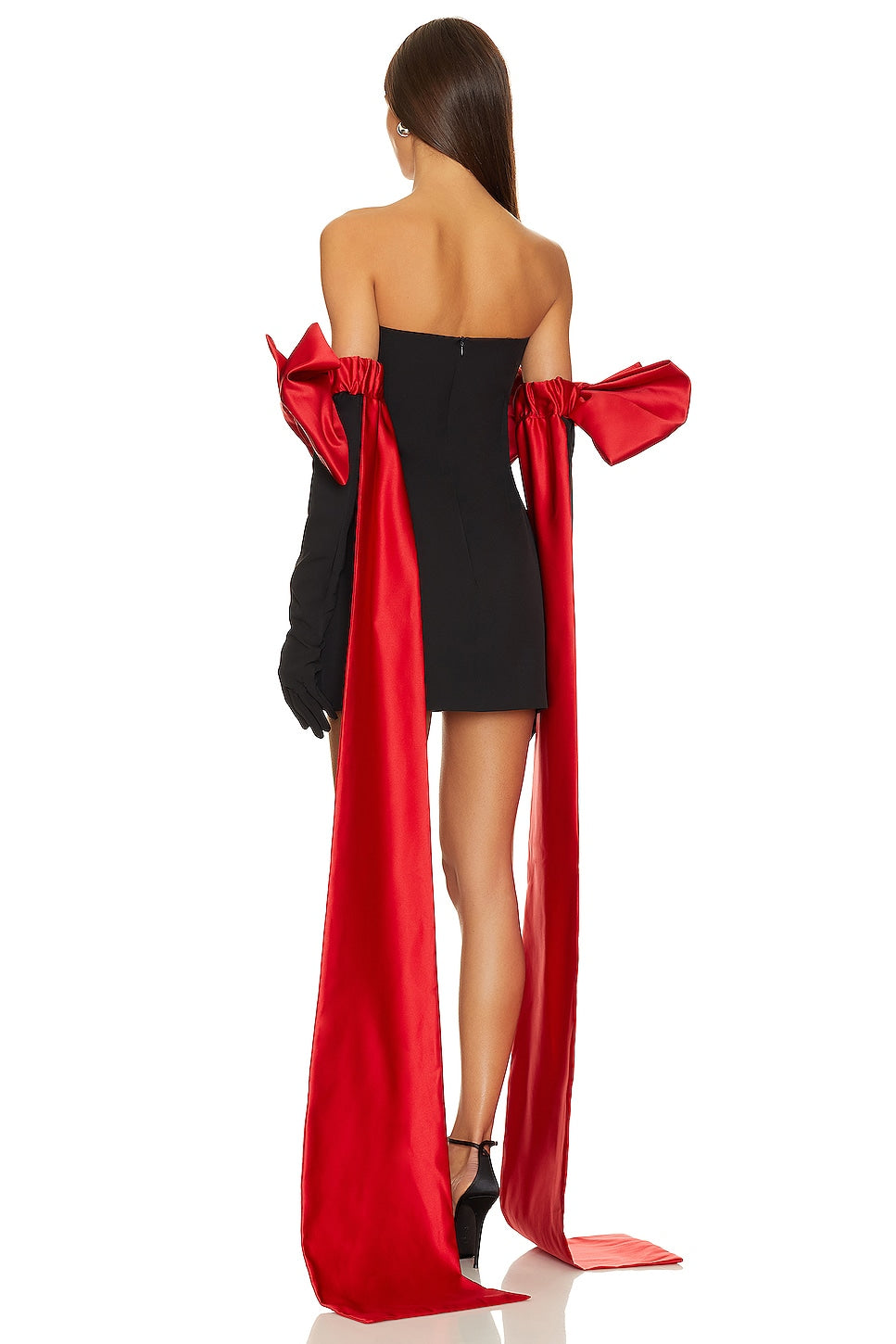 Flowering Girl Women Black Cupid Dress With Red Train Bow Gloves
