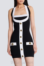 Flowering Girl Women Brica Two-tone Halter Mini Bandage Dress