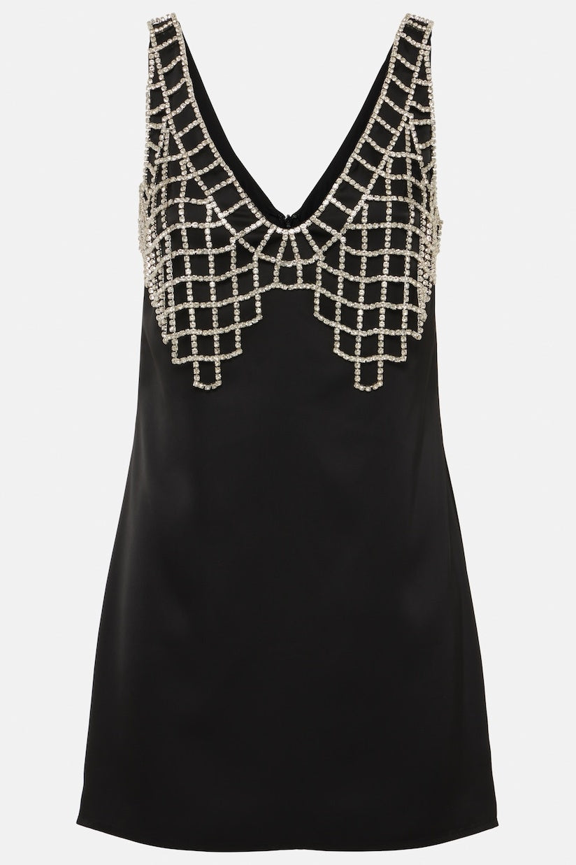 Flowering Girl Women Briony Crystal Embellished Satin Mini Dress - Black