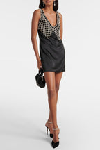 Flowering Girl Women Briony Crystal Embellished Satin Mini Dress - Black