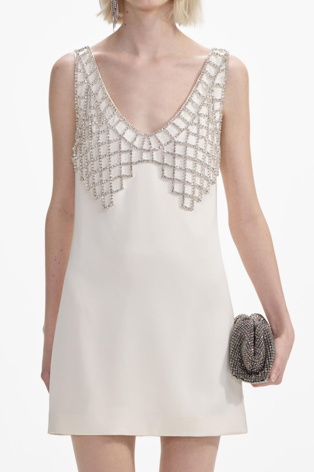 Flowering Girl Women Briony Crystal Embellished Satin Mini Dress - White