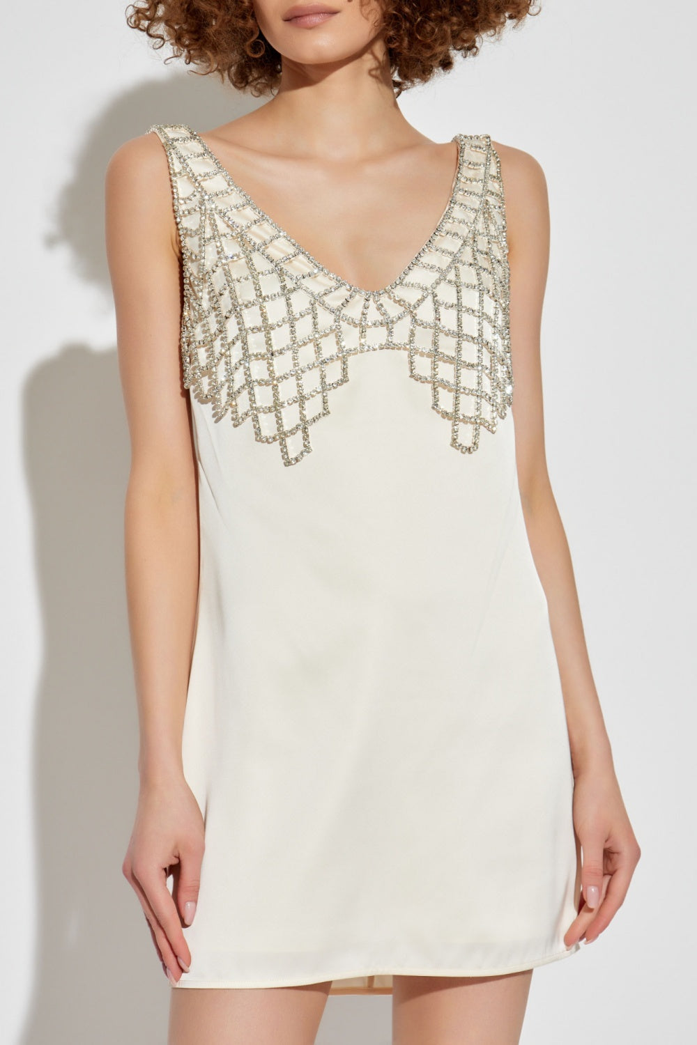 Flowering Girl Women Briony Crystal Embellished Satin Mini Dress - White