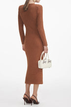 Flowering Girl Women Braided-Edge Tweed Midi Dress In Brown