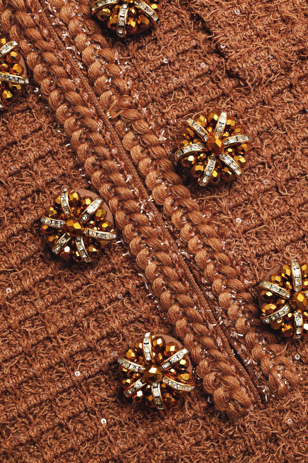 Flowering Girl Women Braided-Edge Tweed Midi Dress In Brown
