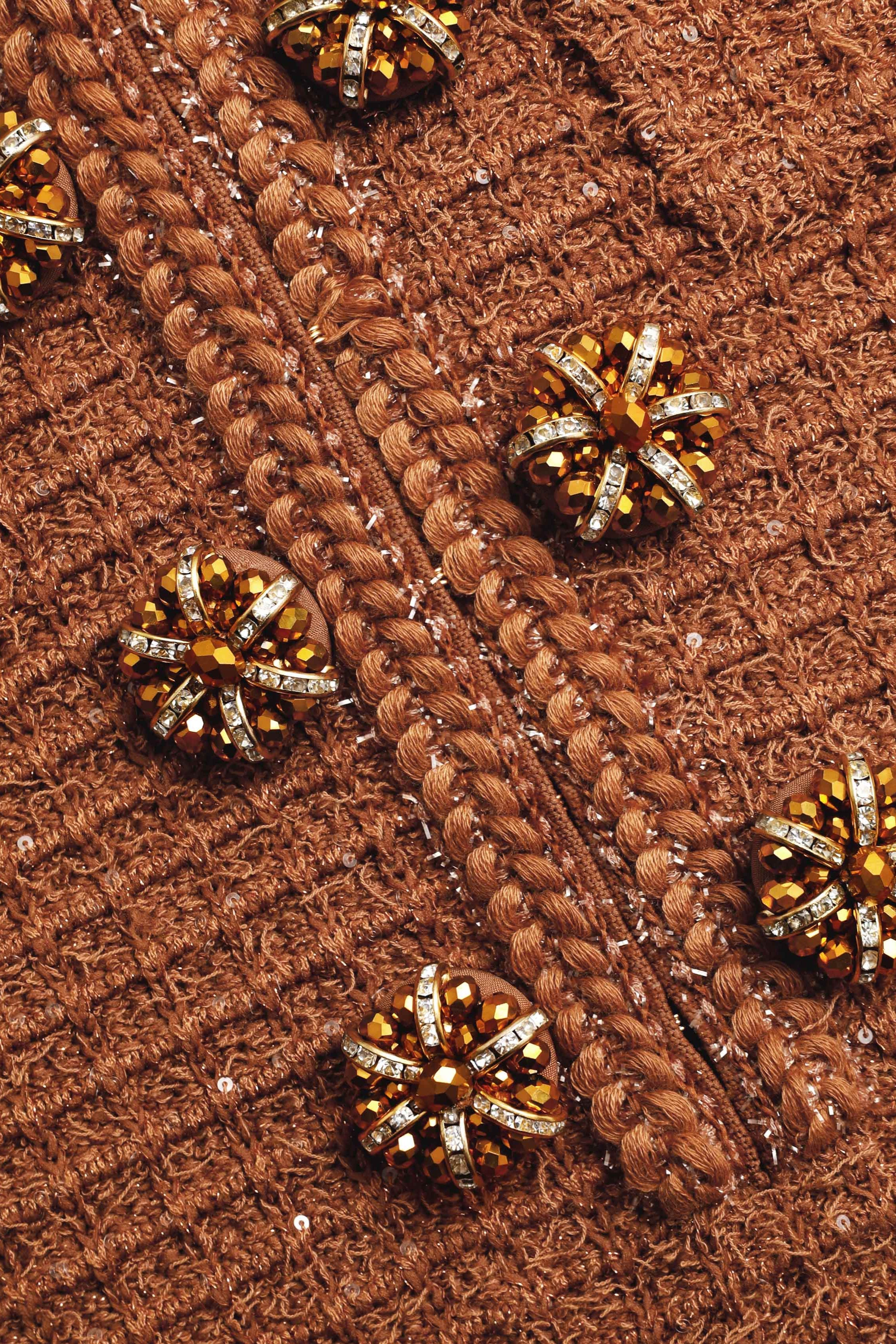 Flowering Girl Women Braided-Edge Tweed Midi Dress In Brown