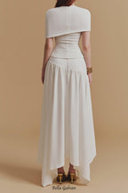 Flowering Girl Women CASSIA Asymmetrical ruched top Midi Skirt set in white