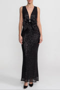Flowering Girl Women Sequin Maxi Dress With Satin Bow Detail - Black