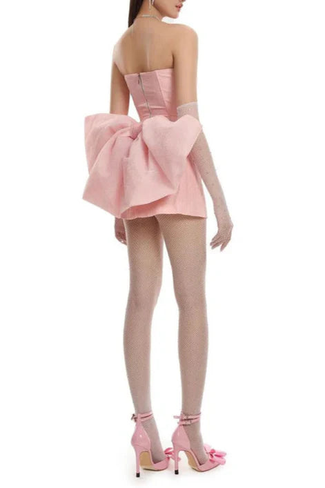 Flowering Girl Women Back Bowknot Embellished Skirt Suit In Pink