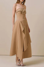 HIGH WAIST SLIM IRREGULAR TUBE TOP MIDI DRESS