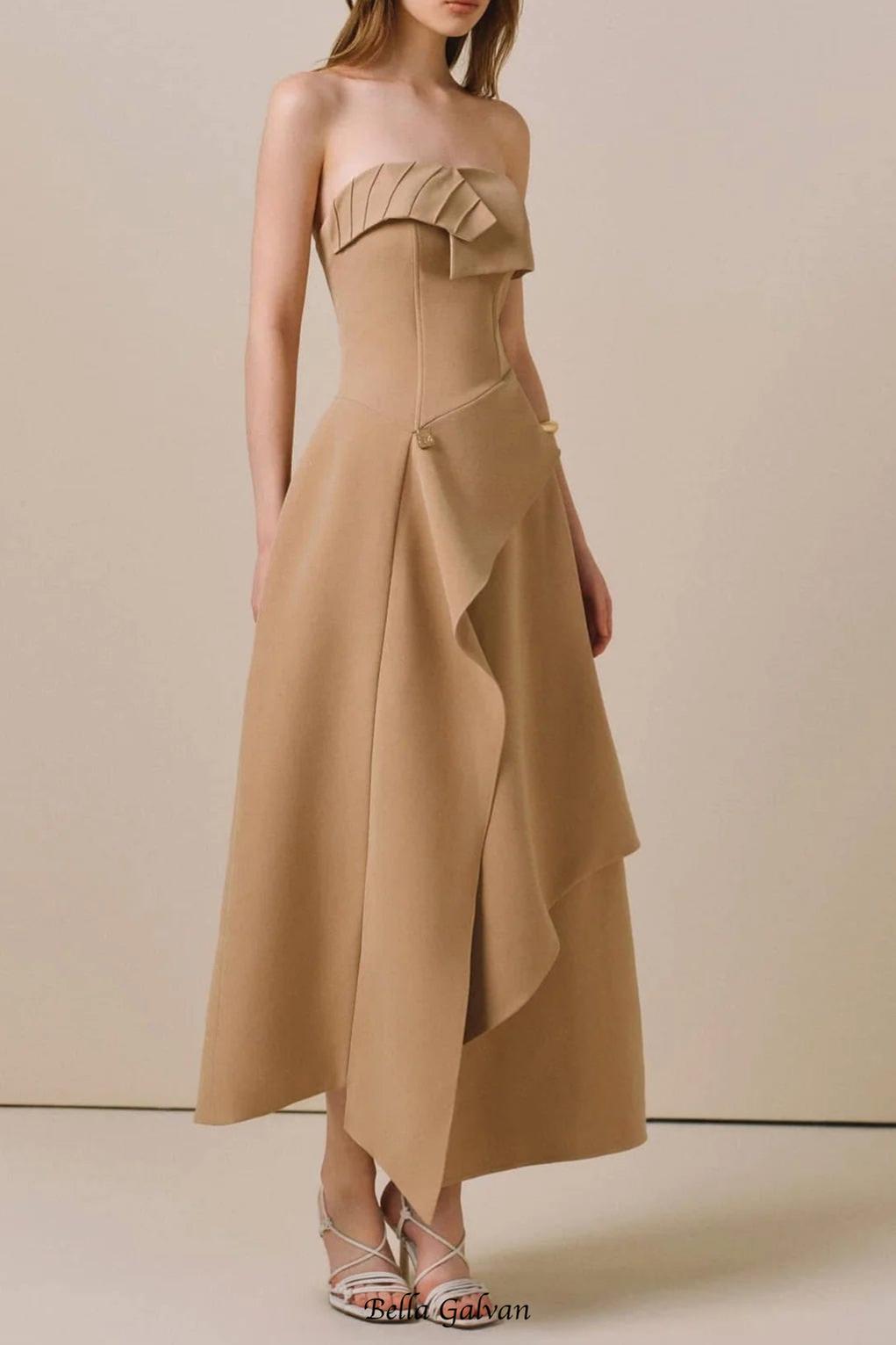 HIGH WAIST SLIM IRREGULAR TUBE TOP MIDI DRESS
