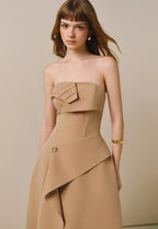 High Waist Slim Irregular Tube Top Midi Dress