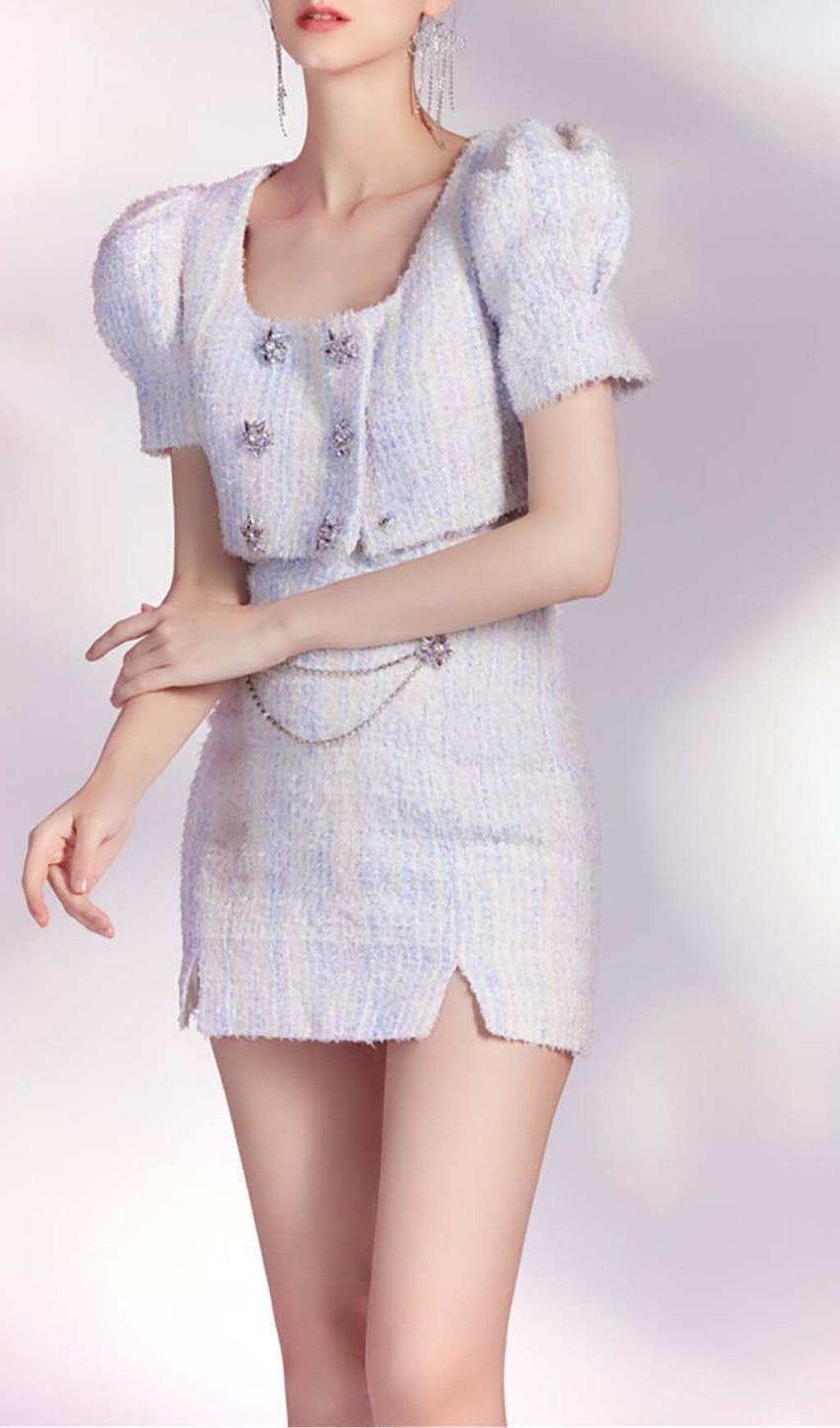 Flowering Girl Women Crystal Embellished Two Piece In Lilac