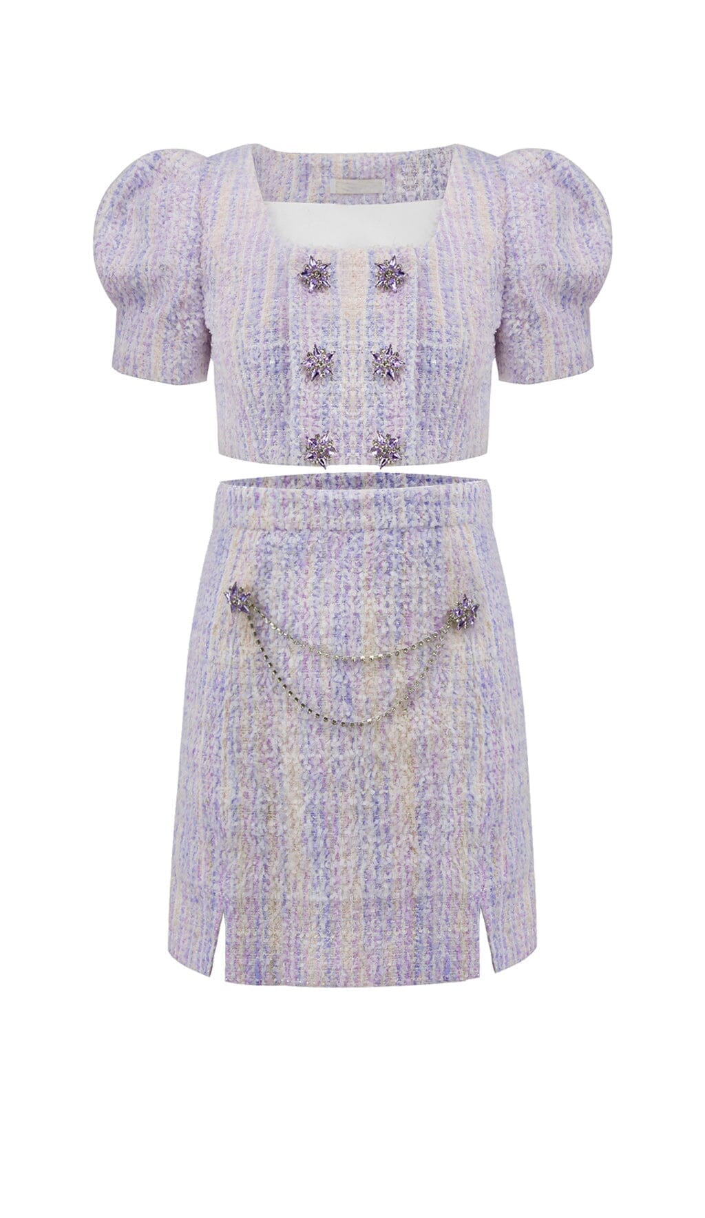 Flowering Girl Women Crystal Embellished Two Piece In Lilac