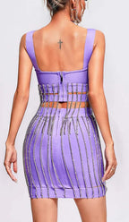 Flowering Girl Women CRYSTAL TASSEL BANDAGE MINI DRESS IN PURPLE