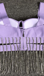 Flowering Girl Women CRYSTAL TASSEL BANDAGE MINI DRESS IN PURPLE